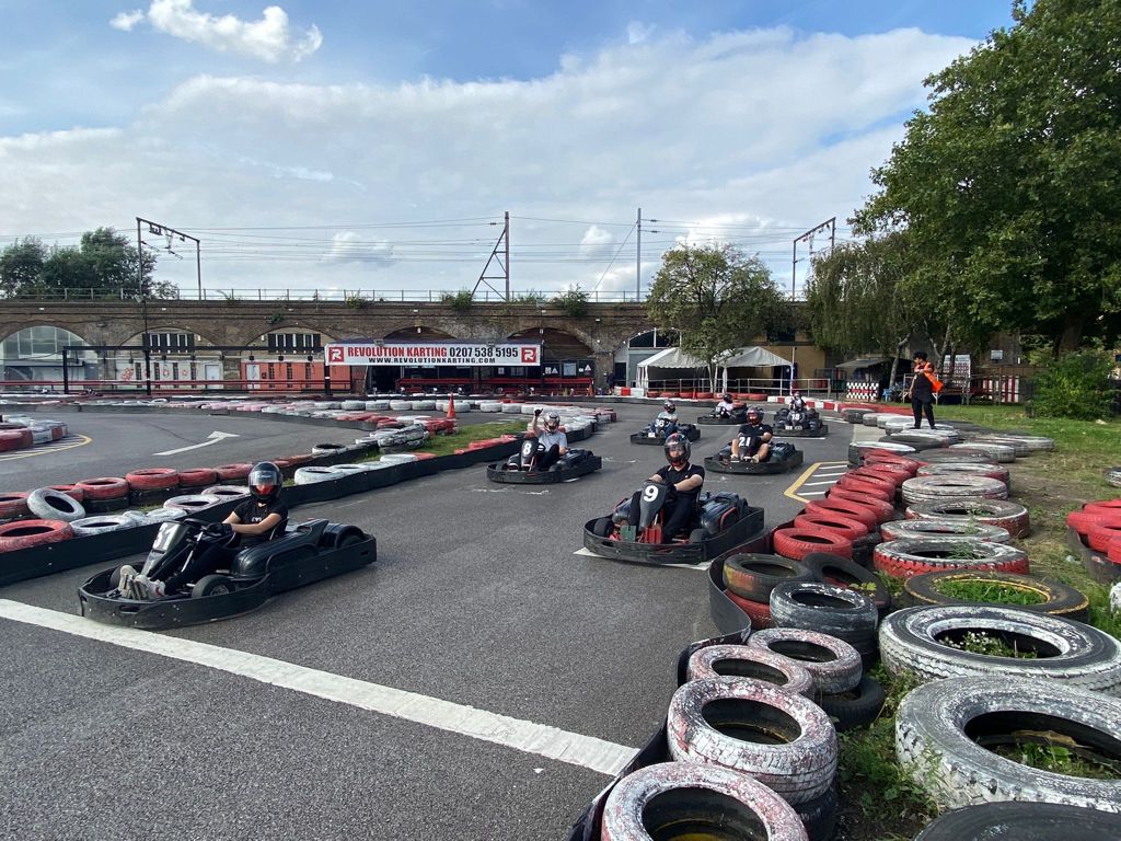 a picture of the SEP2 team in their go karts in the start position